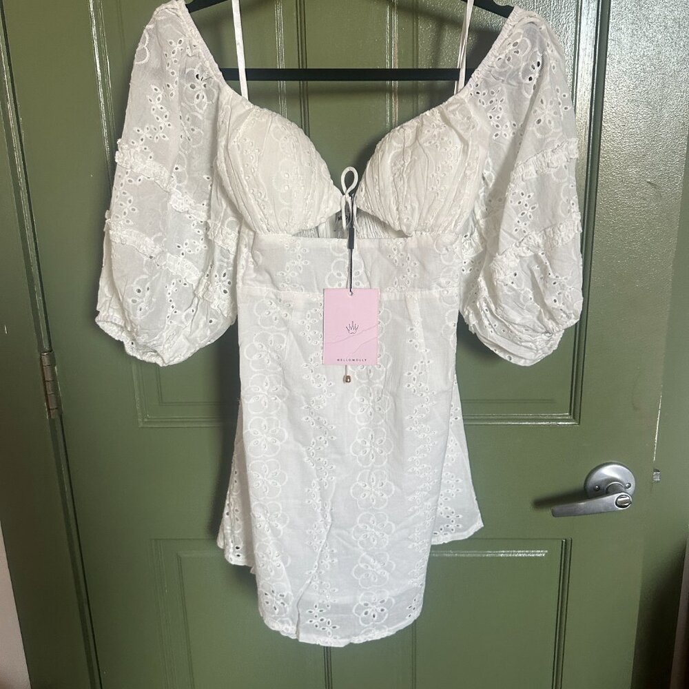 Hello Molly White Eyelet Puff Sleeve Mini Dress